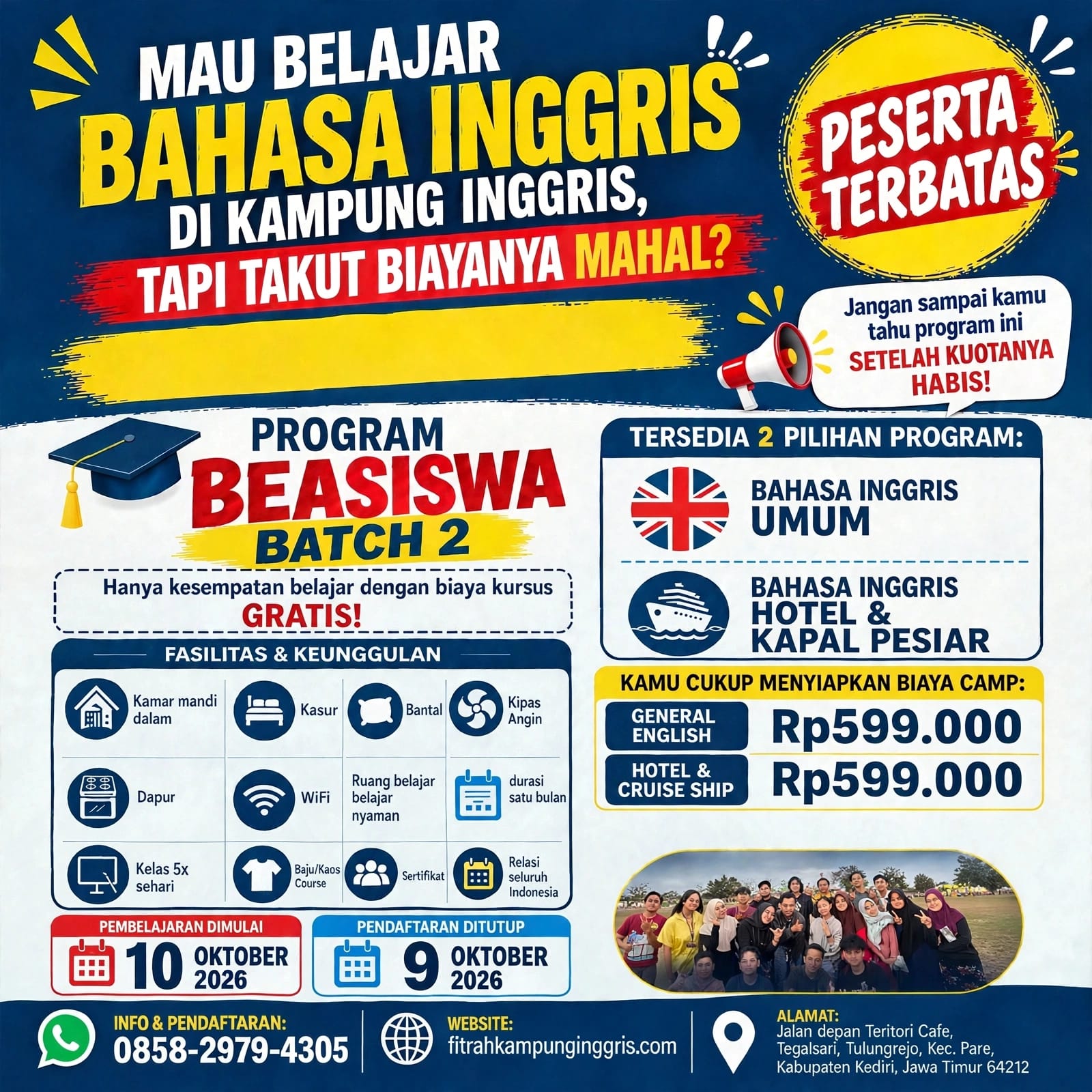 Poster Program Beasiswa Batch 2 FITRAH English Course, kelas mulai 10 Oktober 2026